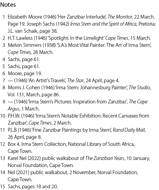 Notes ﻿ Elizabeth Moore (1946) ‘Her Zanzibar Interlude’, The Monitor, 22 March. Page 19. Joseph Sachs (1942) Irma Ste...
