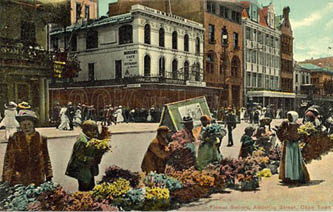 Flower sellers, Adderley Street, Cape Town. Postcard, early 20th century.