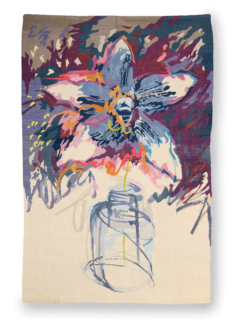 A painting of a flower in a vase. Description generated by AI