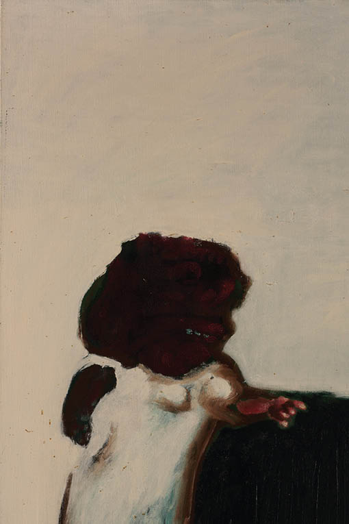 A painting of a person with a red face. Description generated by AI