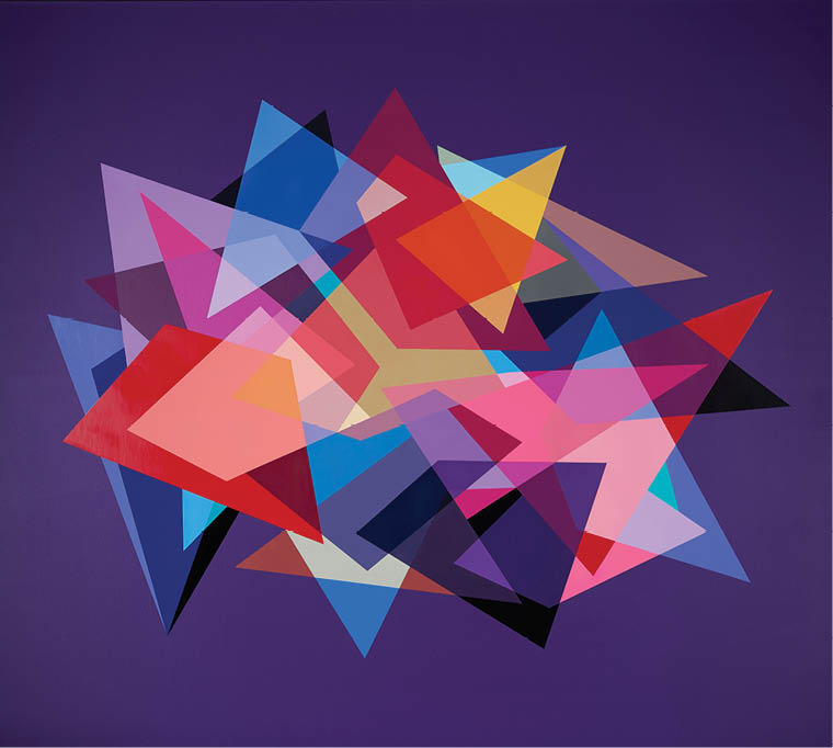 A colorful abstract art piece with a purple background. Description generated by AI