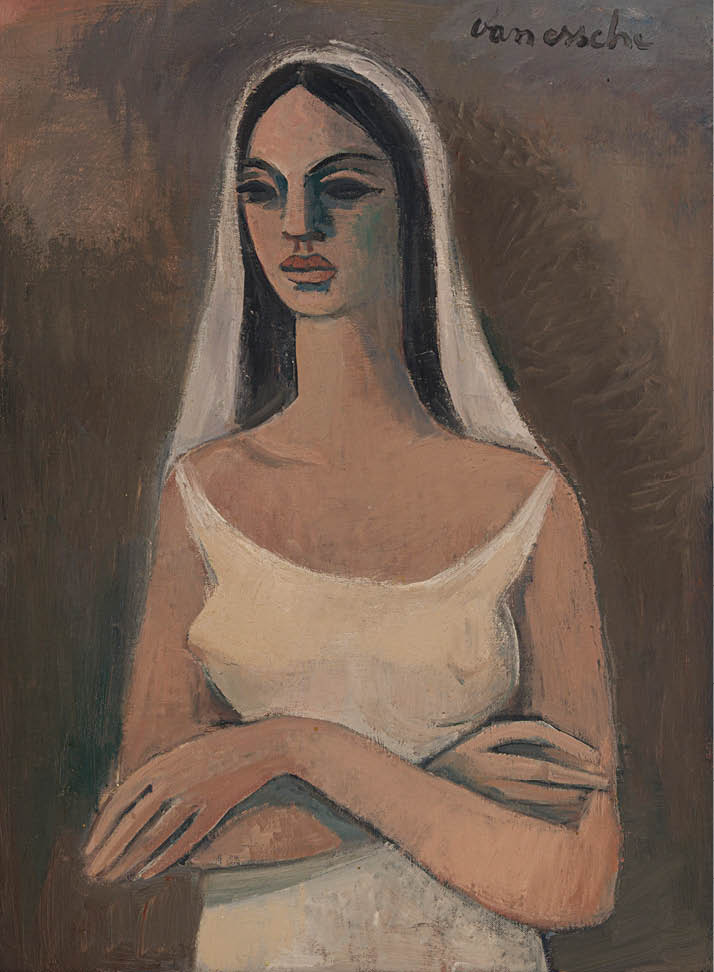 A woman wearing a veil and a white dress. Description generated by AI