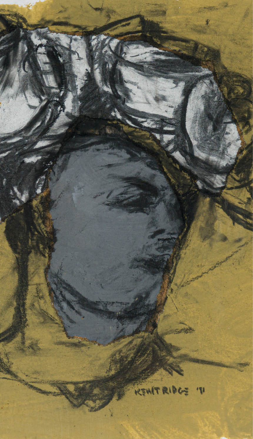 A black and white drawing of a person wearing a hat. Description generated by AI