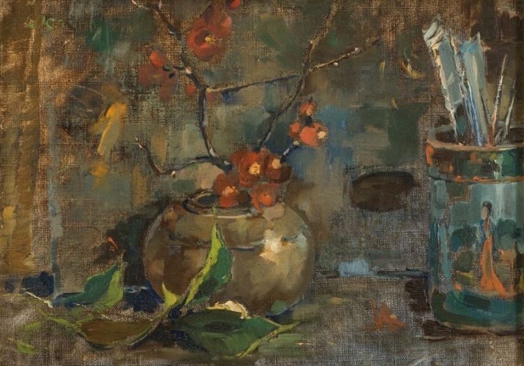 Pieter Wenning; Still Life with Flowering Quinces
