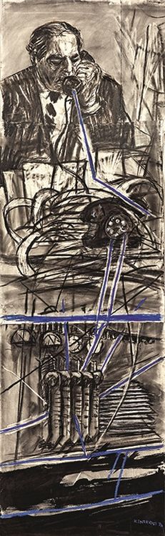 Drawing for Stereoscope: Soho at Desk on Telephone by William