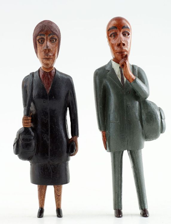 Mashego Johannes Segogela; Couple IX: Man in Green Suit with Bag and Woman in Black Suit with Bag