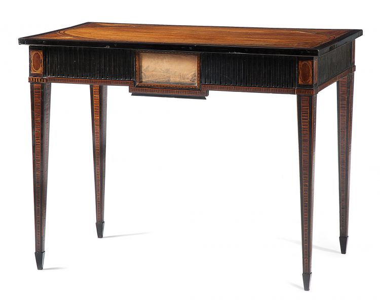A Colonial Dutch satinwood, tulipwood, ebony and kingwood parquetry side...