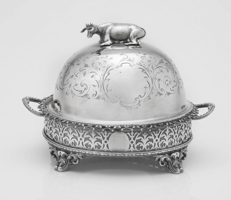 A Victorian silverplated covered butter dish, maker's mark indistinct