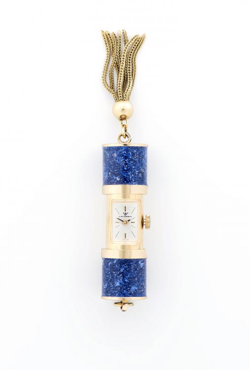 Lady's enamel and gilt Catorex pendant watch, Swiss Strauss Co