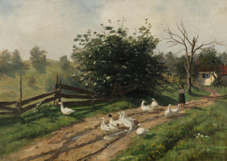 Farm Road With Flock Of Geese By Kitty Lange Kielland Strauss Co