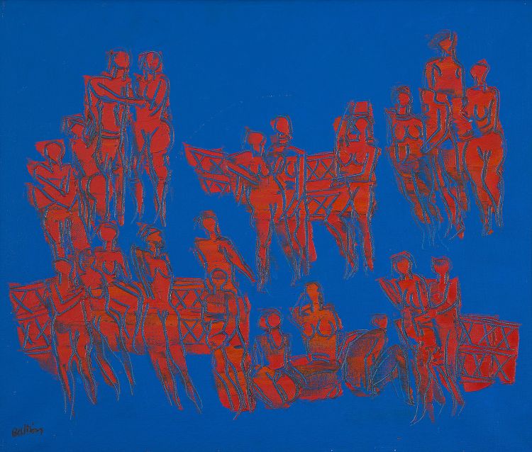 Walter Battiss; Untitled (Figures in Blue and Red)