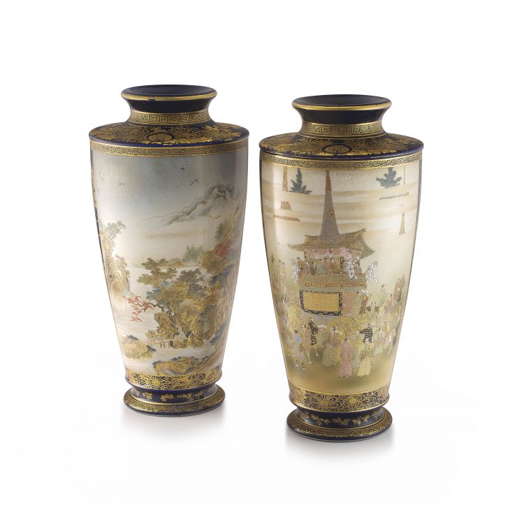 A pair of large Japanese Satsuma vases, Meiji period, 1868-1912