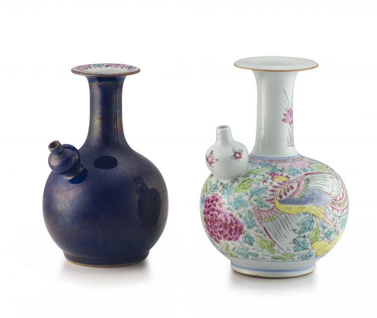A Chinese famille-rose and blue-glazed kendi, Qianlong period, 1735-1796