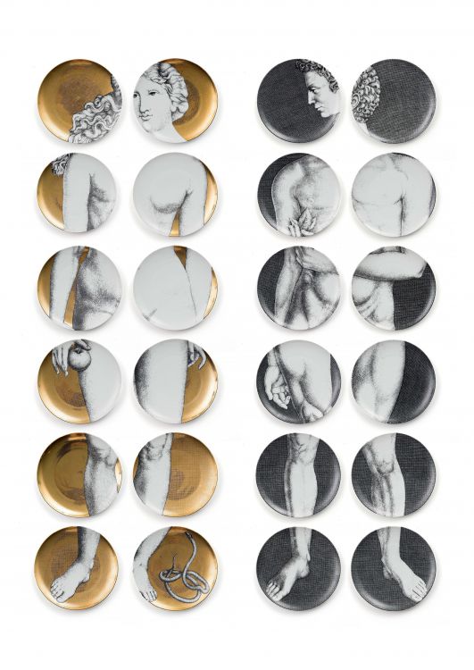 24 plates by Adamo and Eva by Piero Fornasetti | Strauss & Co
