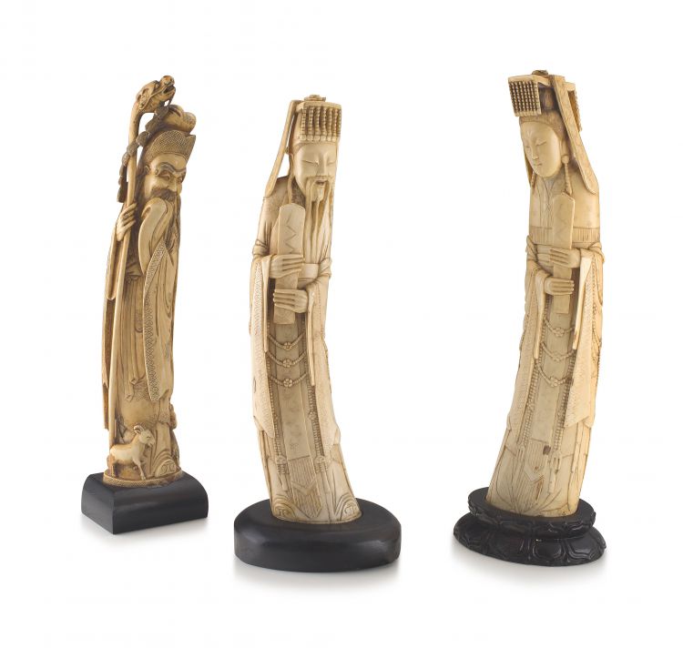 A pair of Chinese ivory Immortals, Qing Dynasty, 19th century