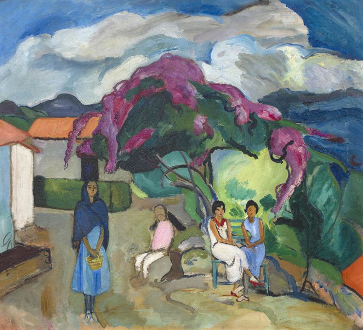 Edward Wolfe; Group of Women Beneath a Tree, Taxco, Mexico