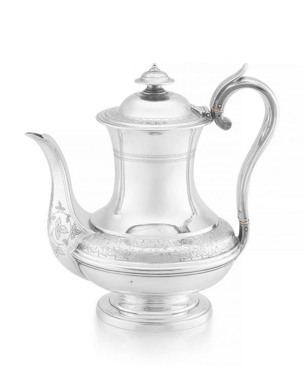 A Victorian silver coffee pot, Charles Thomas Fox & George Fox, London, 1846