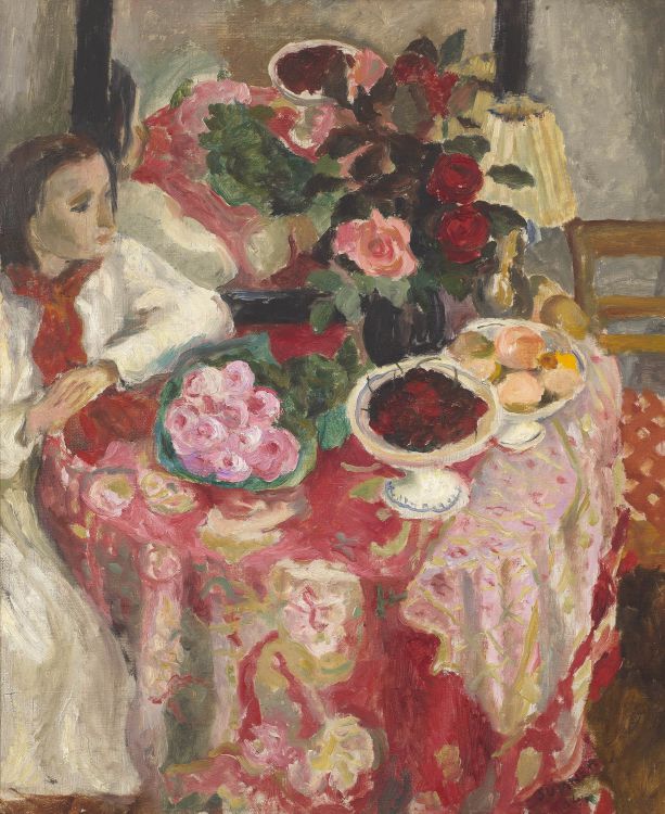 Maud Sumner; Jeune fille près de la table rose