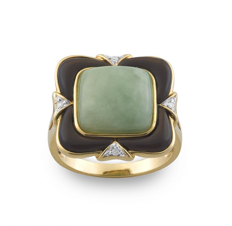 Jade, onyx and diamond ring
