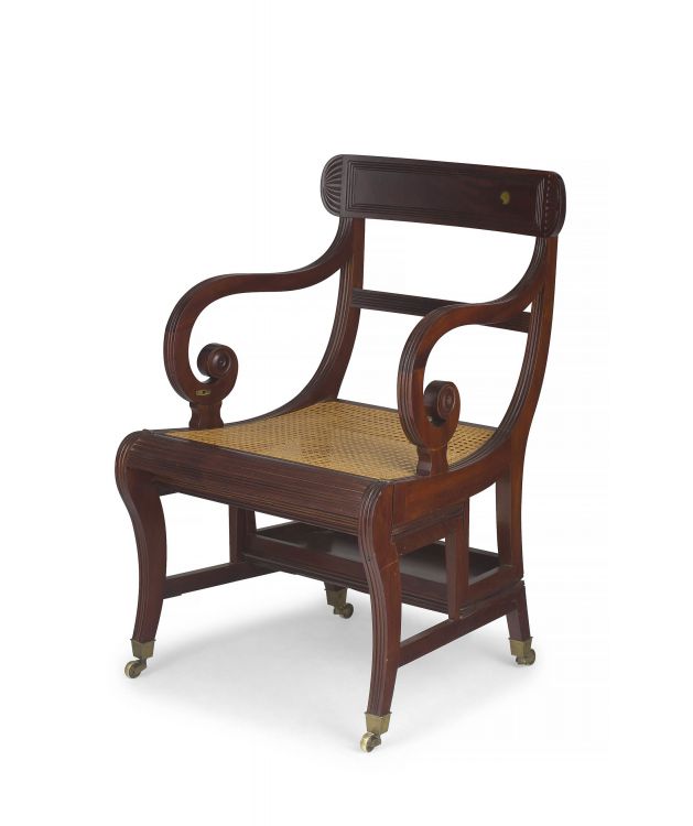 An Anglo-Indian mahogany and caned metamorphic library armchair, late 19th/early 20th century