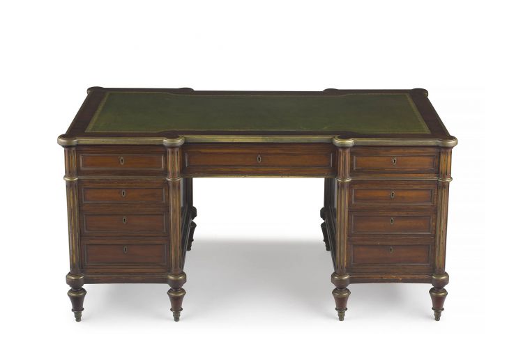 A French Empire style mahogany and brass-bound partners' desk, 19th century