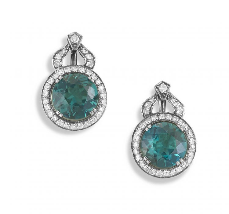 Pair of green tourmaline and diamond earrings