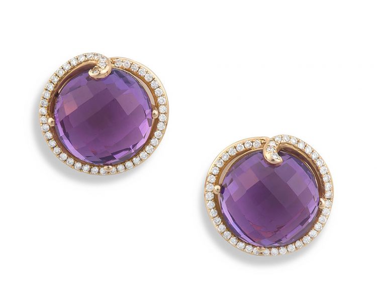 Pair of amethyst and diamond earrings