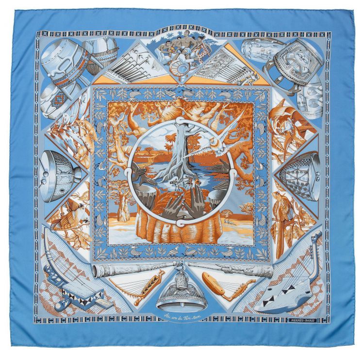 Hermès Au son du Tam-tam silk scarf, designed by Laurence ''Toutsy