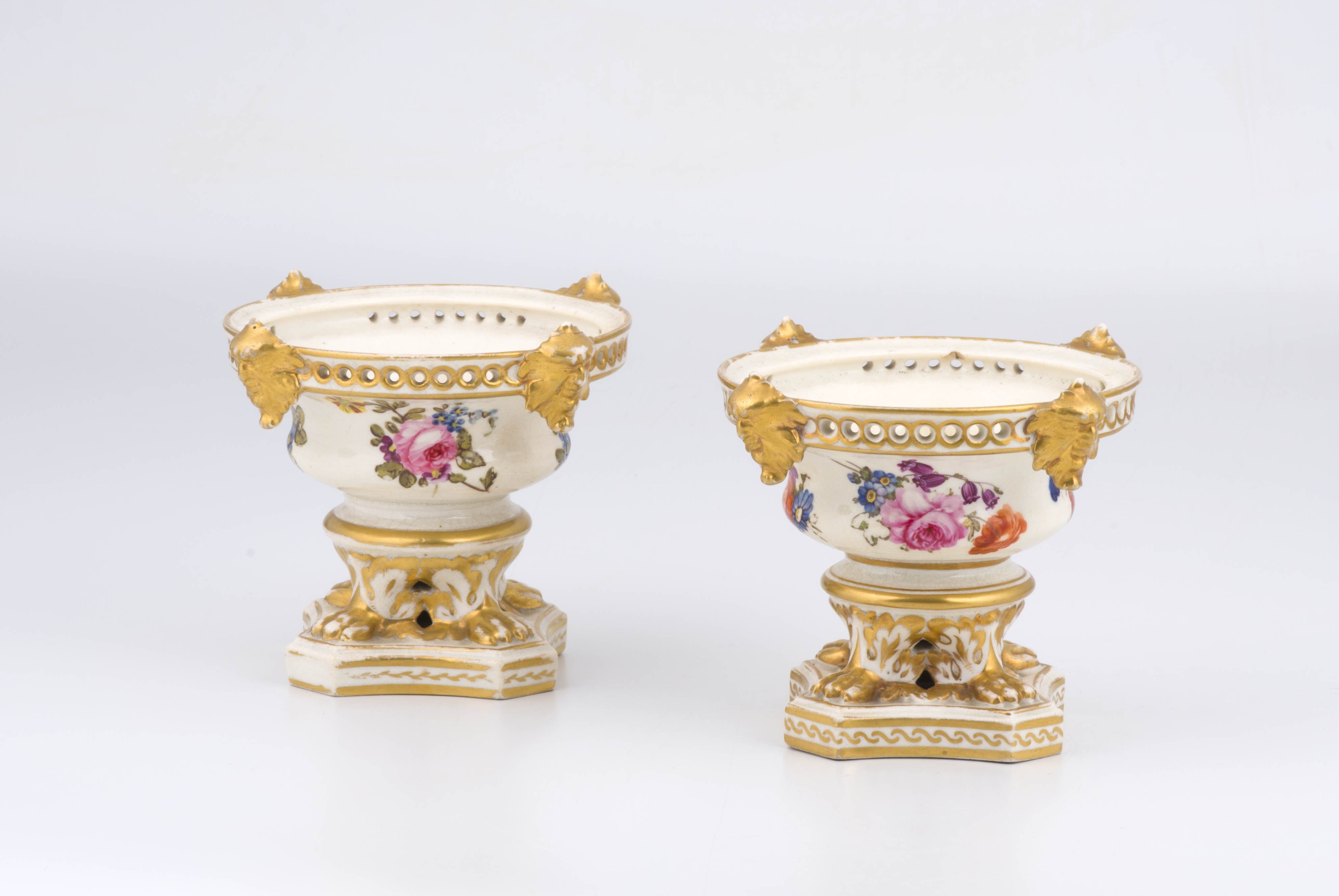 A pair of Derby porcelain potpourri stands, first quarter 19th century