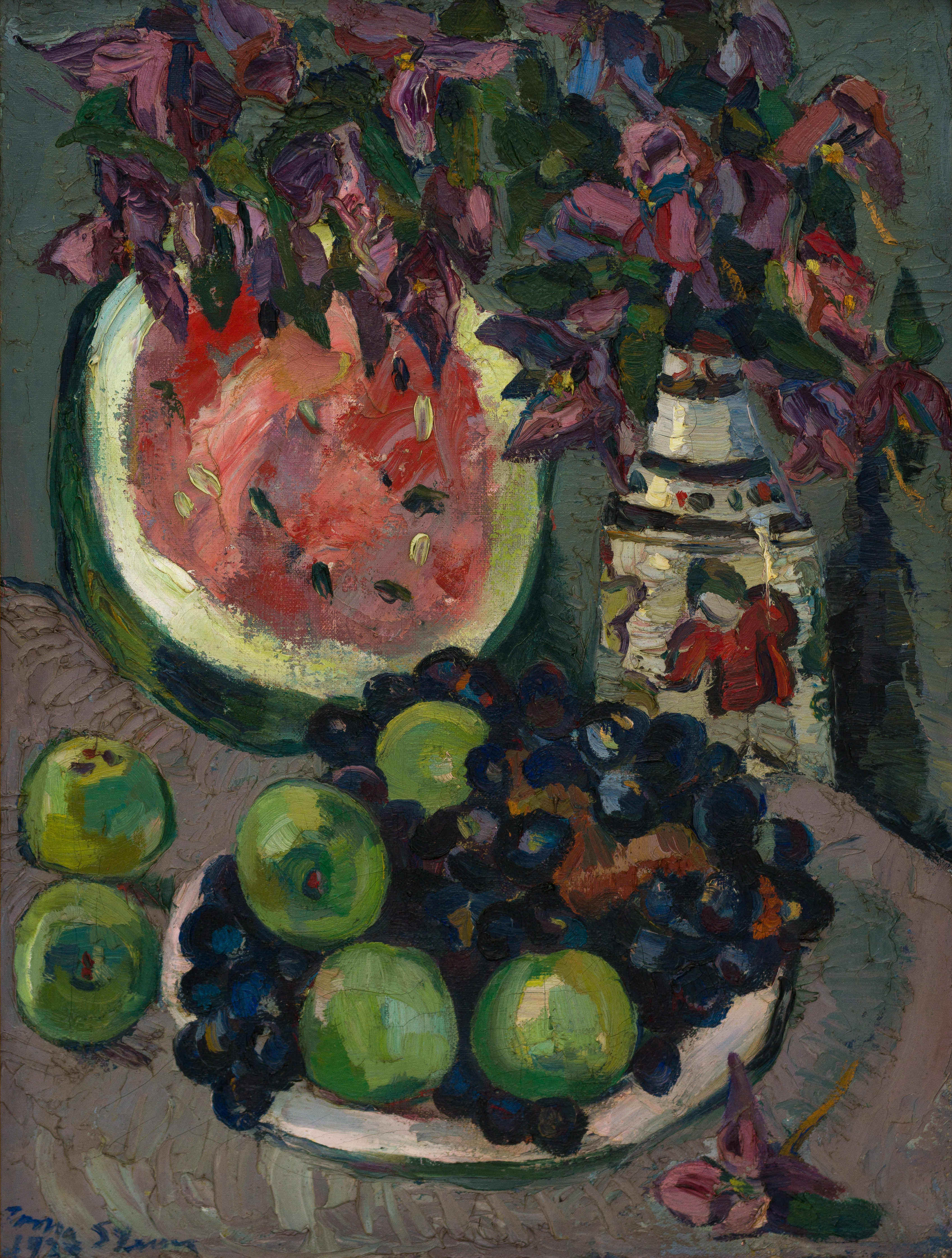 Irma Stern; Still Life with Watermelon, Flowers and Grapes