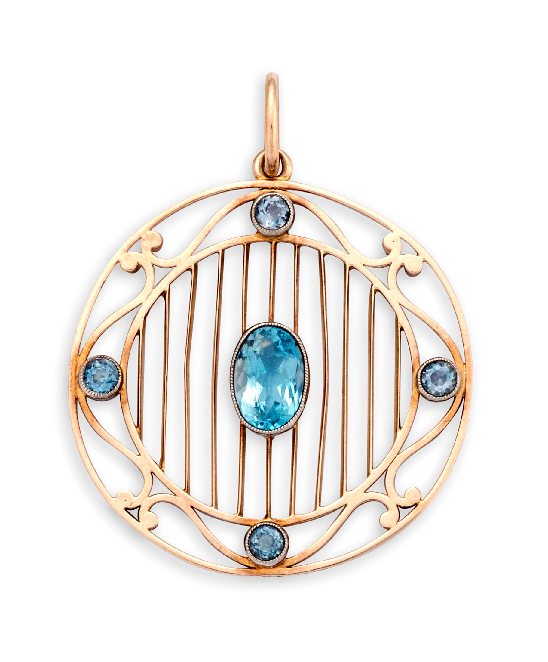 Edwardian rose gold and aquamarine pendant, Murrle, Bennett & Co, 1896-1914
