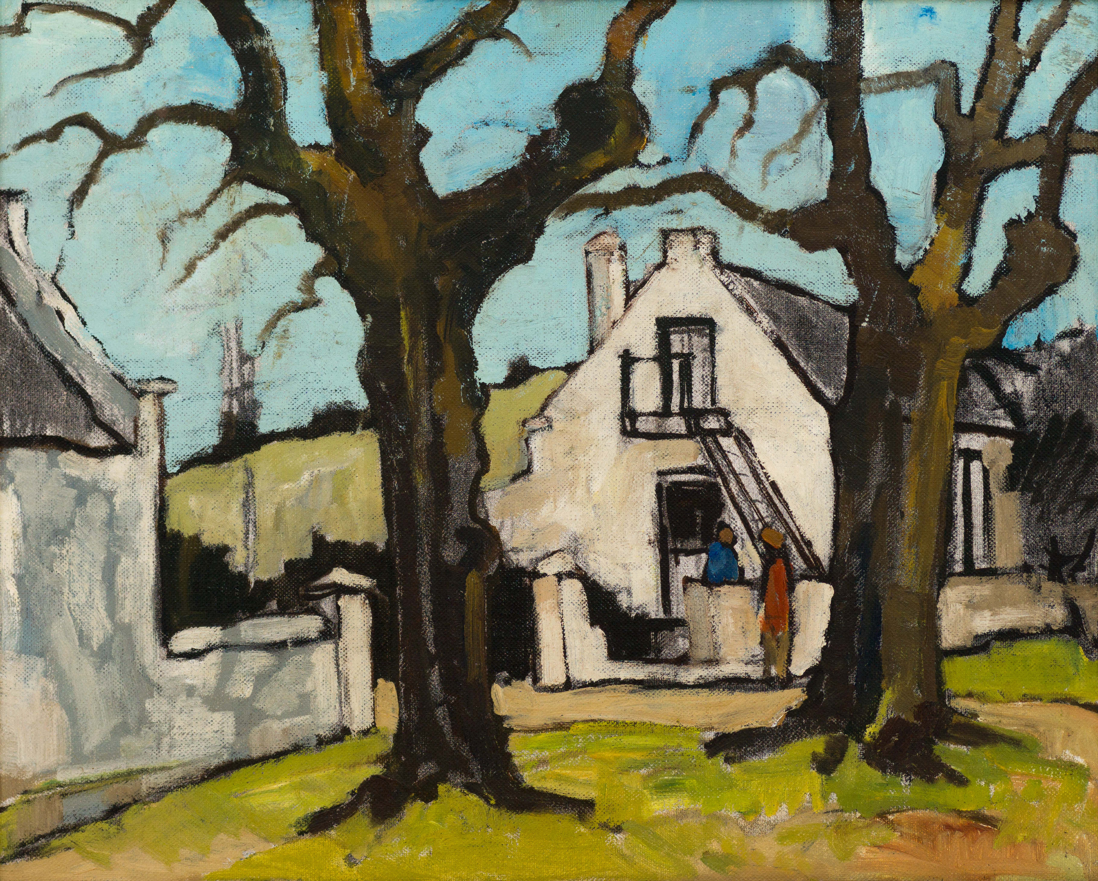 David Botha; Landscape with House and Two Figures