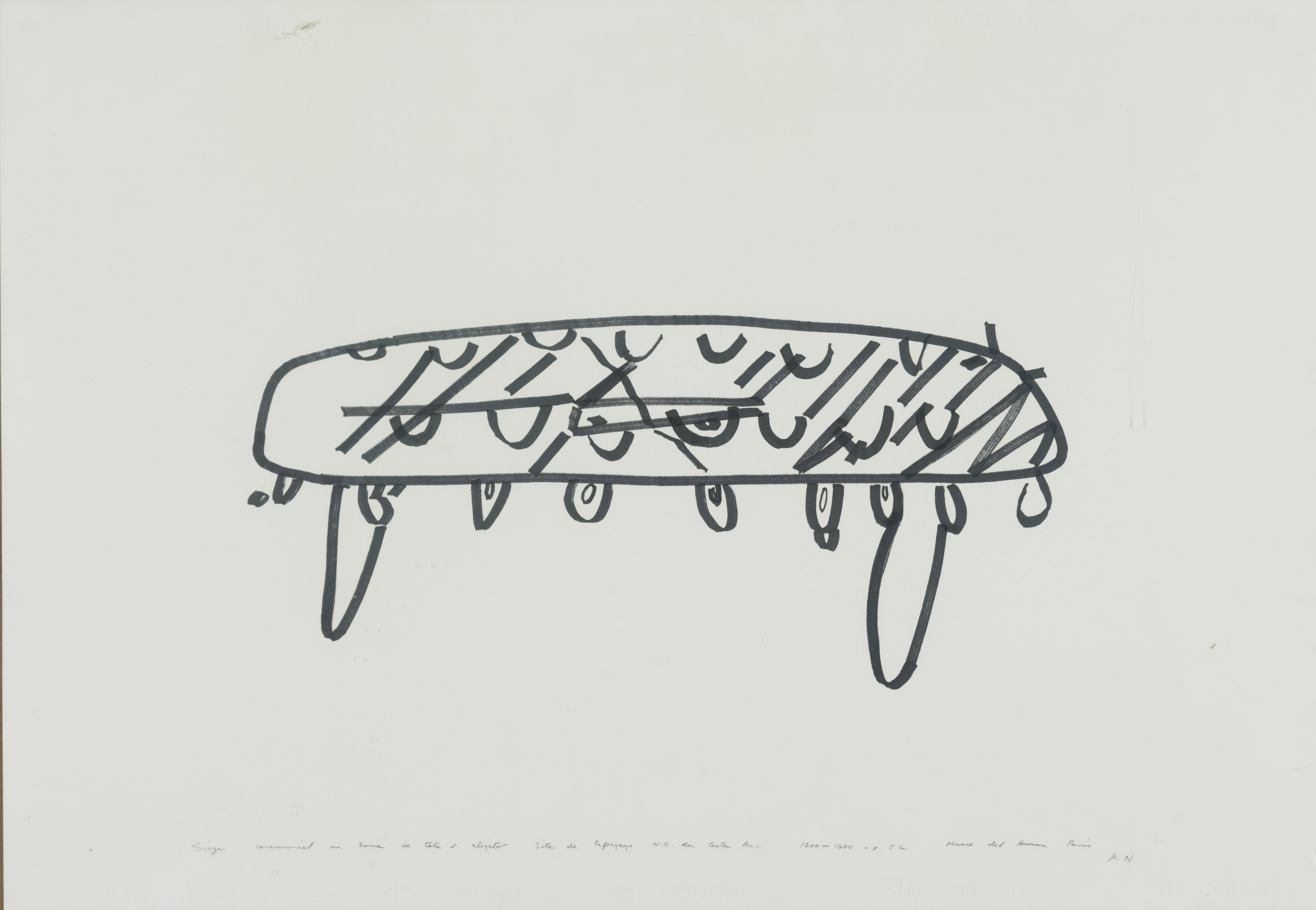 Karel Nel; Memory Drawing: Ceremonial Seat in the Form of an Alligator’s Head