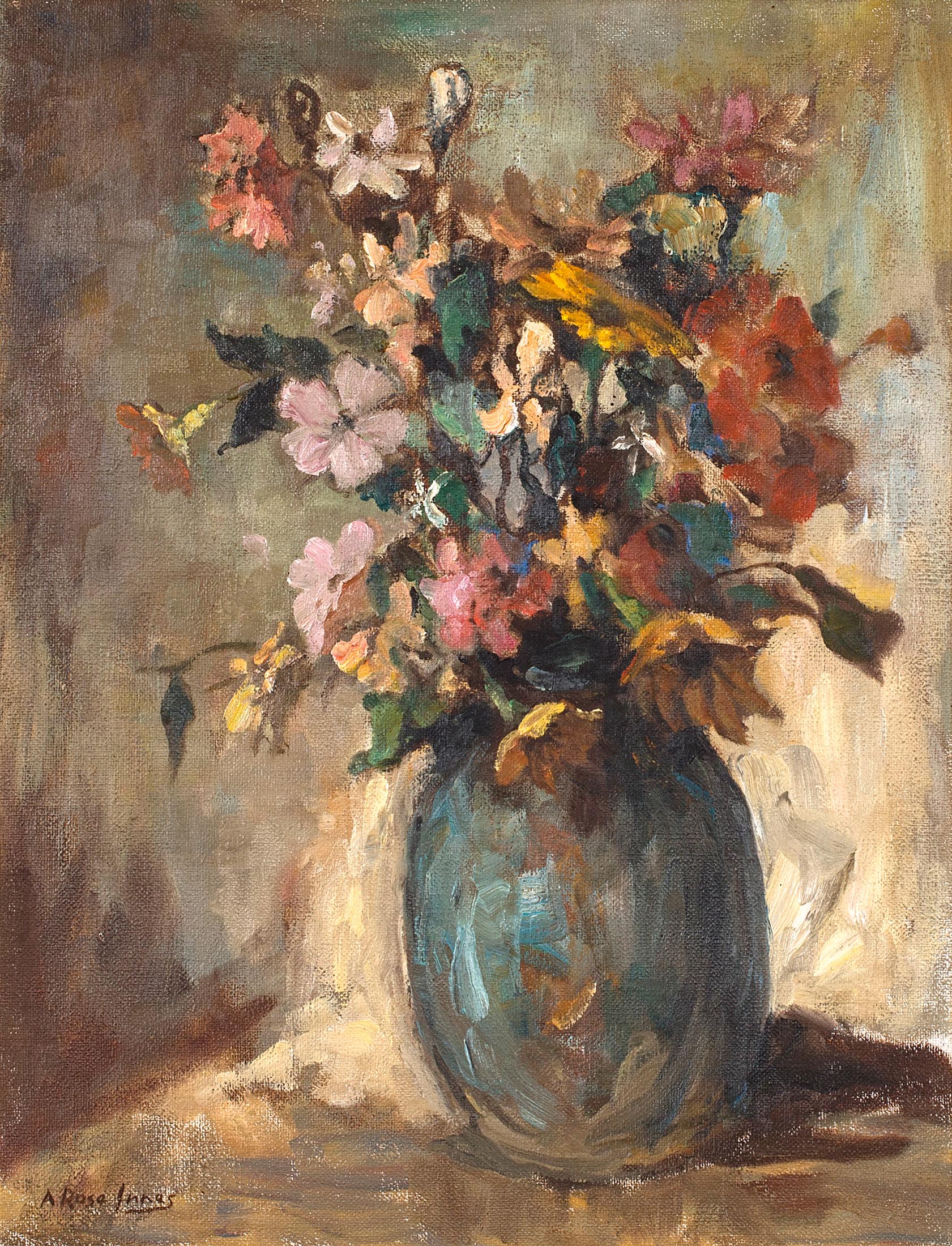 Alexander Rose-Innes; Mixed Flowers in a Blue Vase