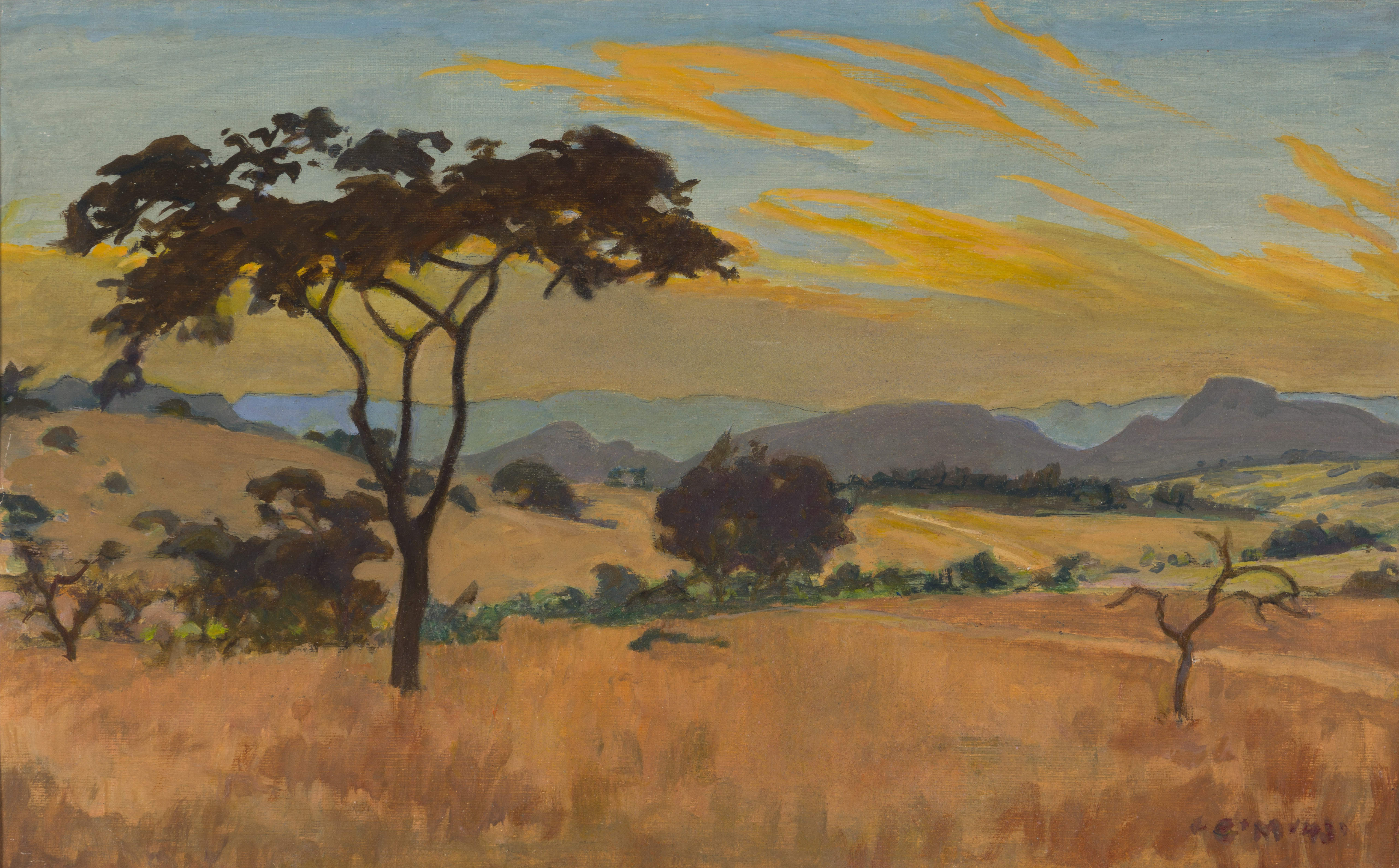 Erich Mayer; Landscape with Foreground Tree
