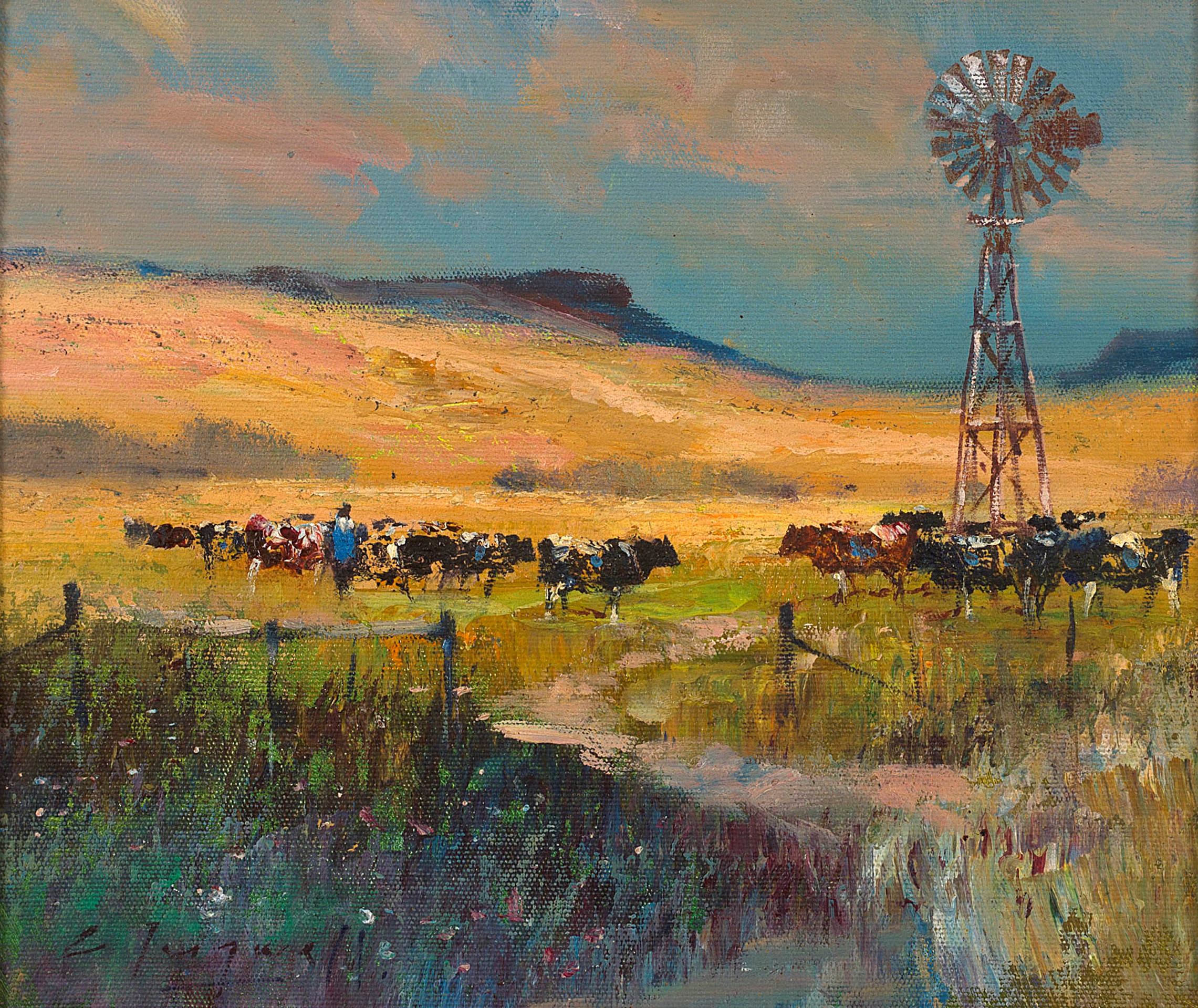 Christopher Tugwell; Cattle by a Windmill