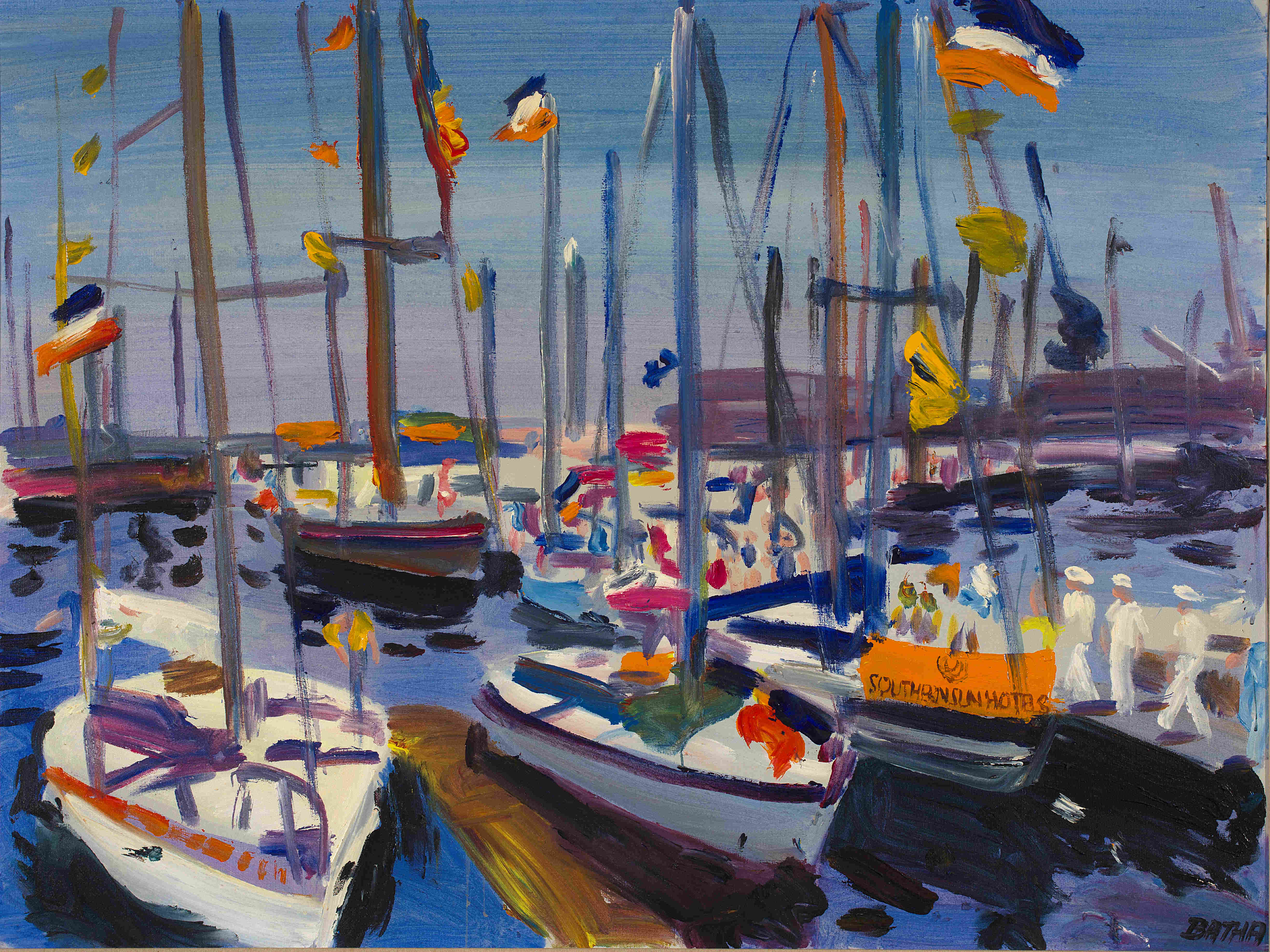 Gerhard Batha; Boats at Anchor (Dutch Flags)