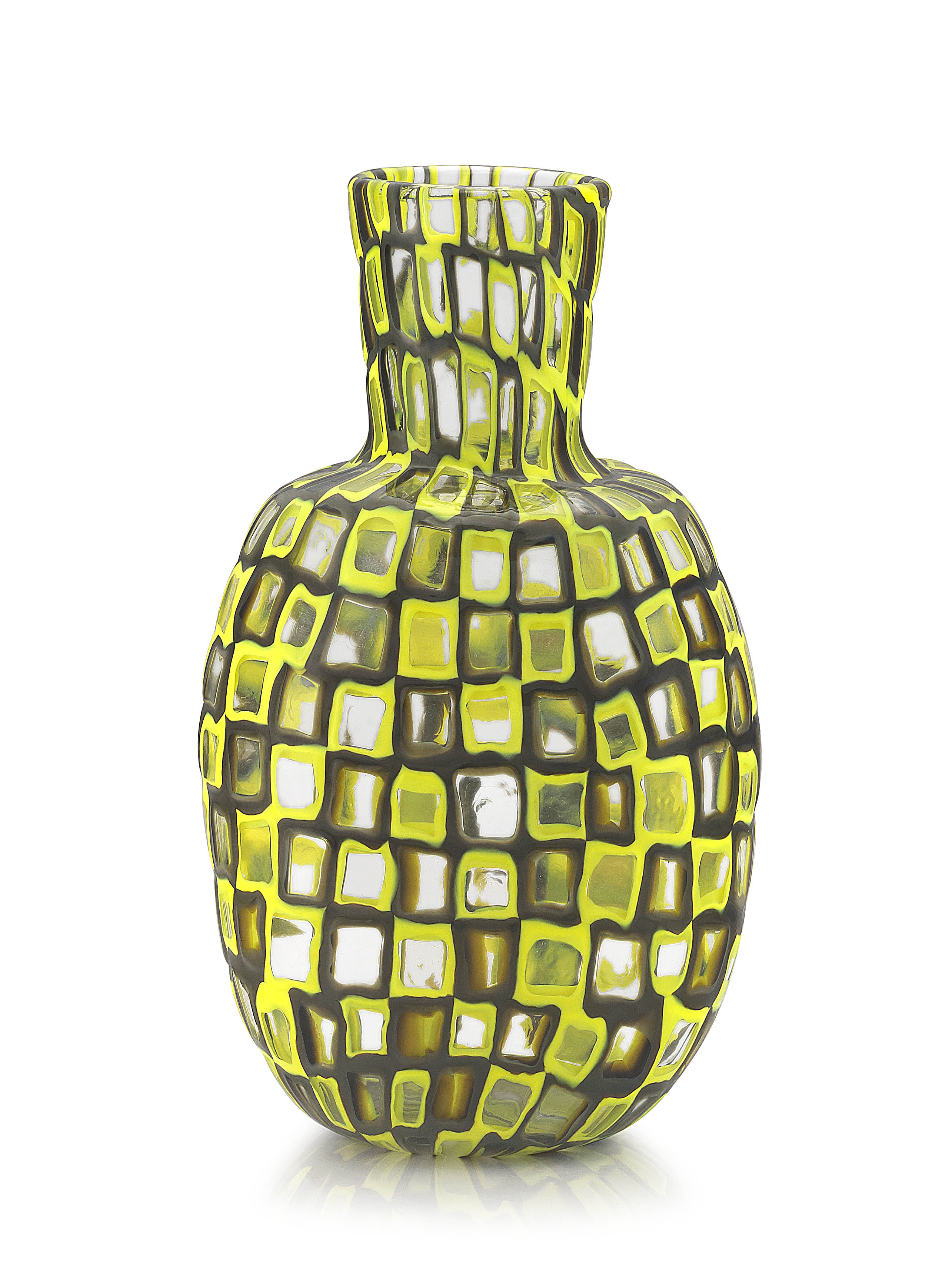 A Tobia Scarpa yellow and grey glass fused murrine vase for Venini, Occhi series, 1960s
