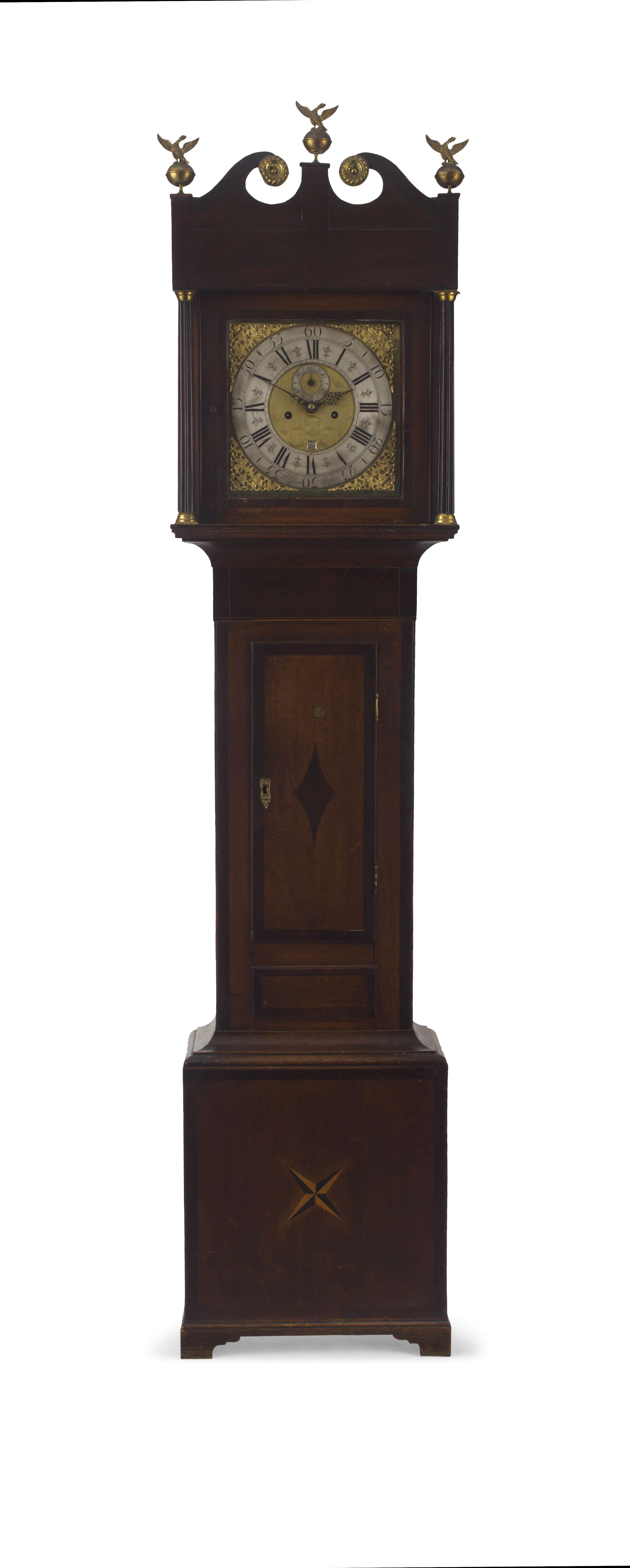 An English oak, mahogany and satinwood inlaid eight-day longcase clock, W M Glover, Worcester, circa 1780