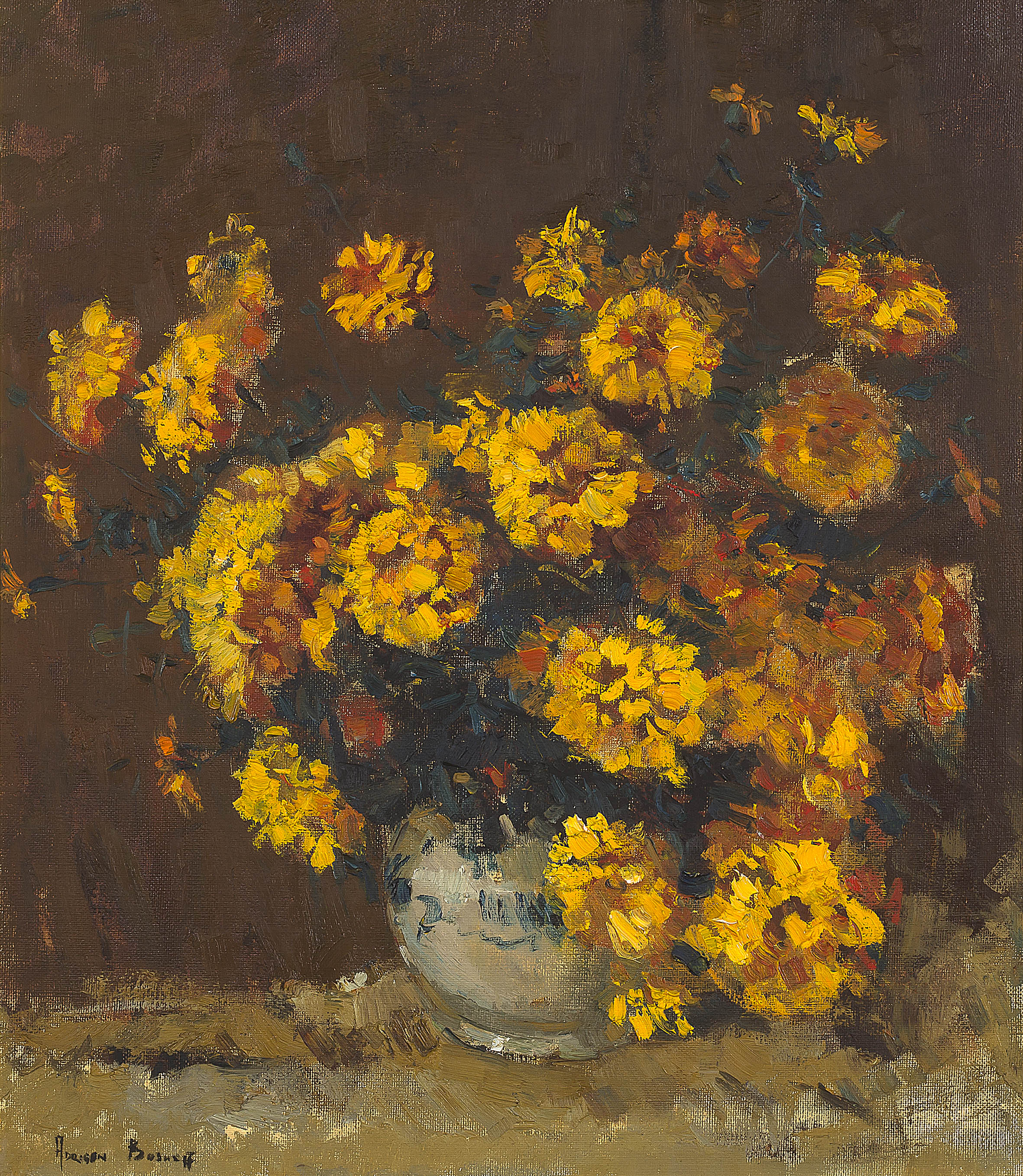 Adriaan Boshoff; Still Life with Marigolds in a Vase