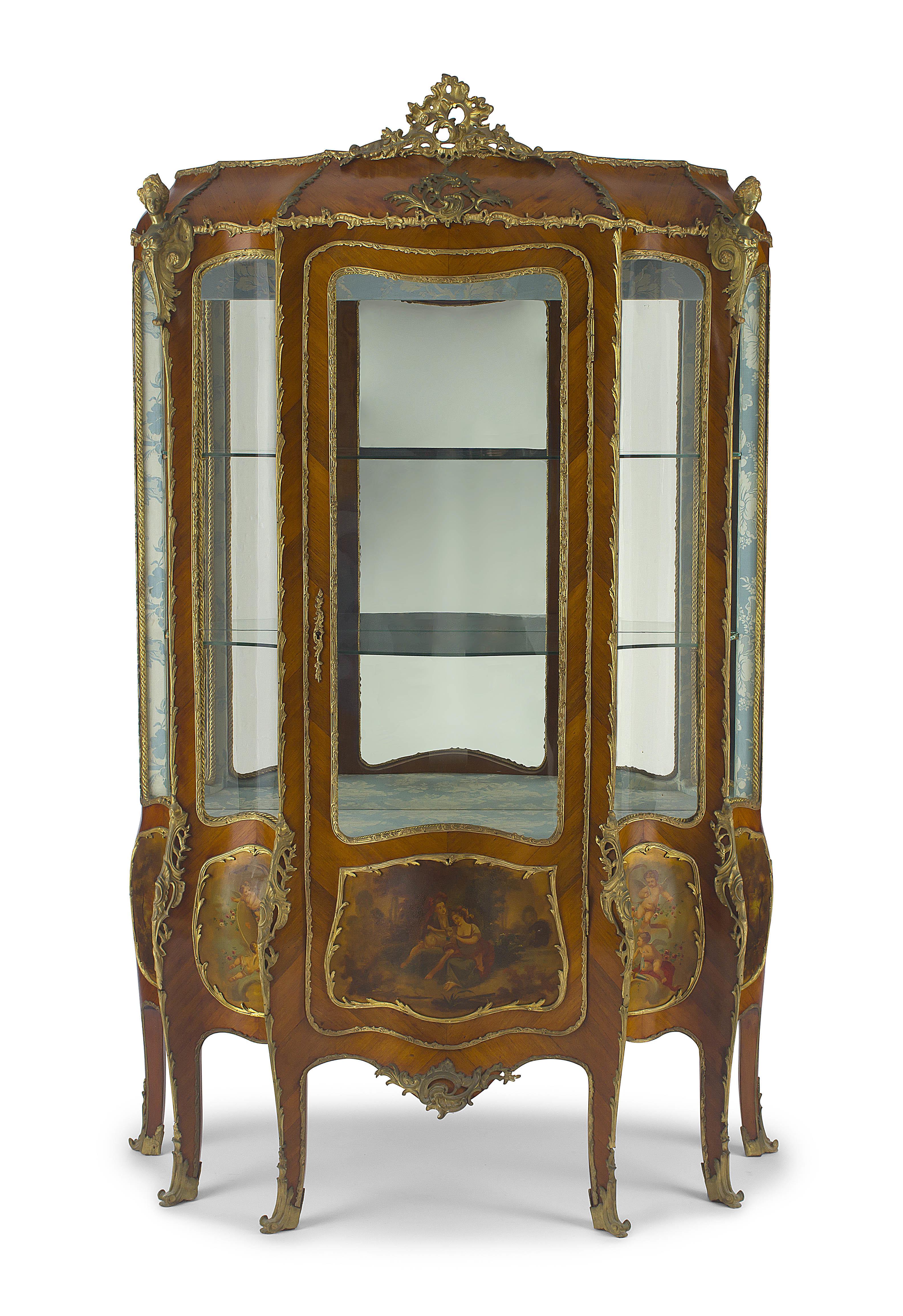 A French kingwood, Vernis Martin gilt-metal mounted vitrine cabinet, late 19th century