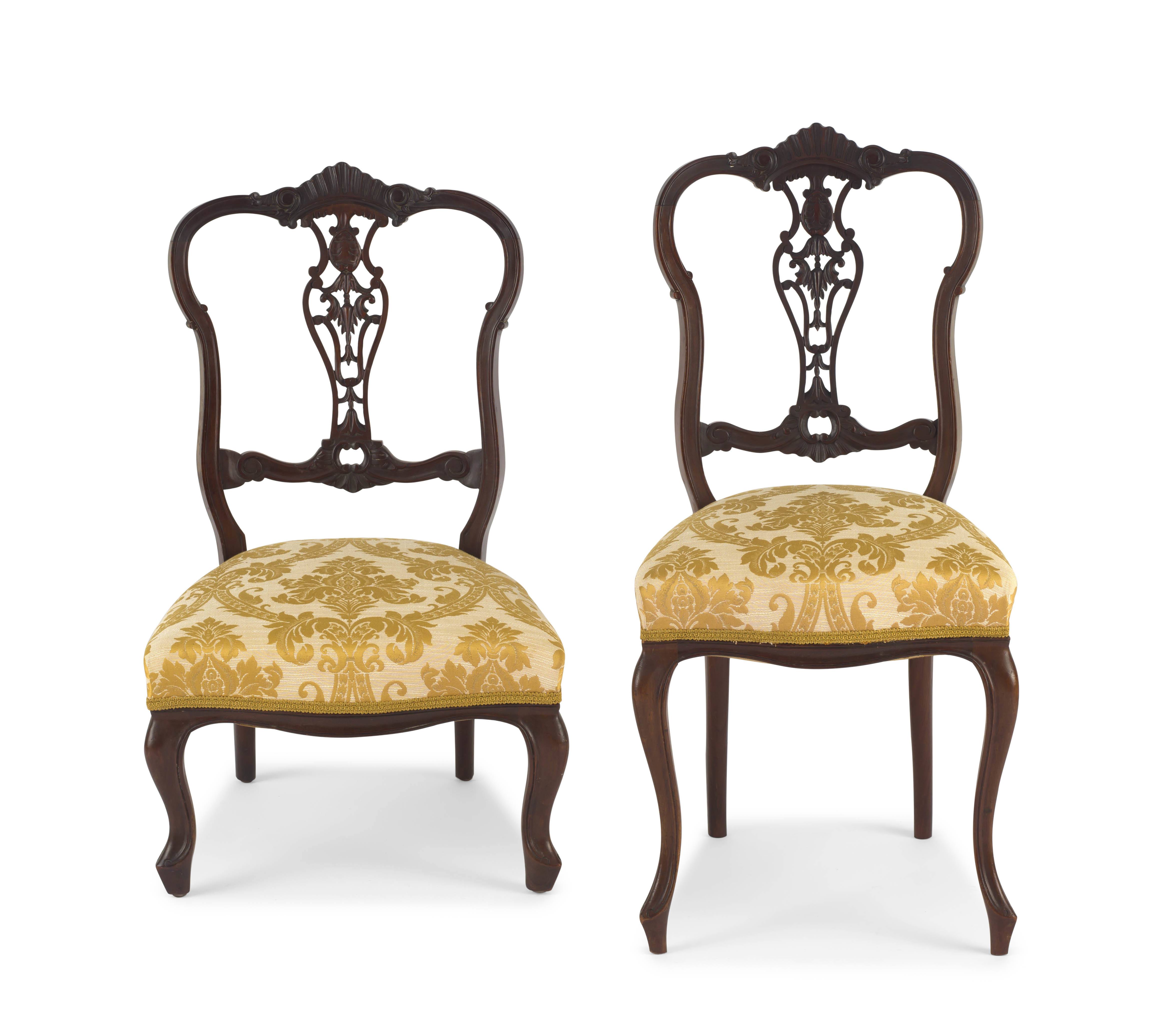 Two Edwardian mahogany and upholstered side chairs, late 19th/early 20th century