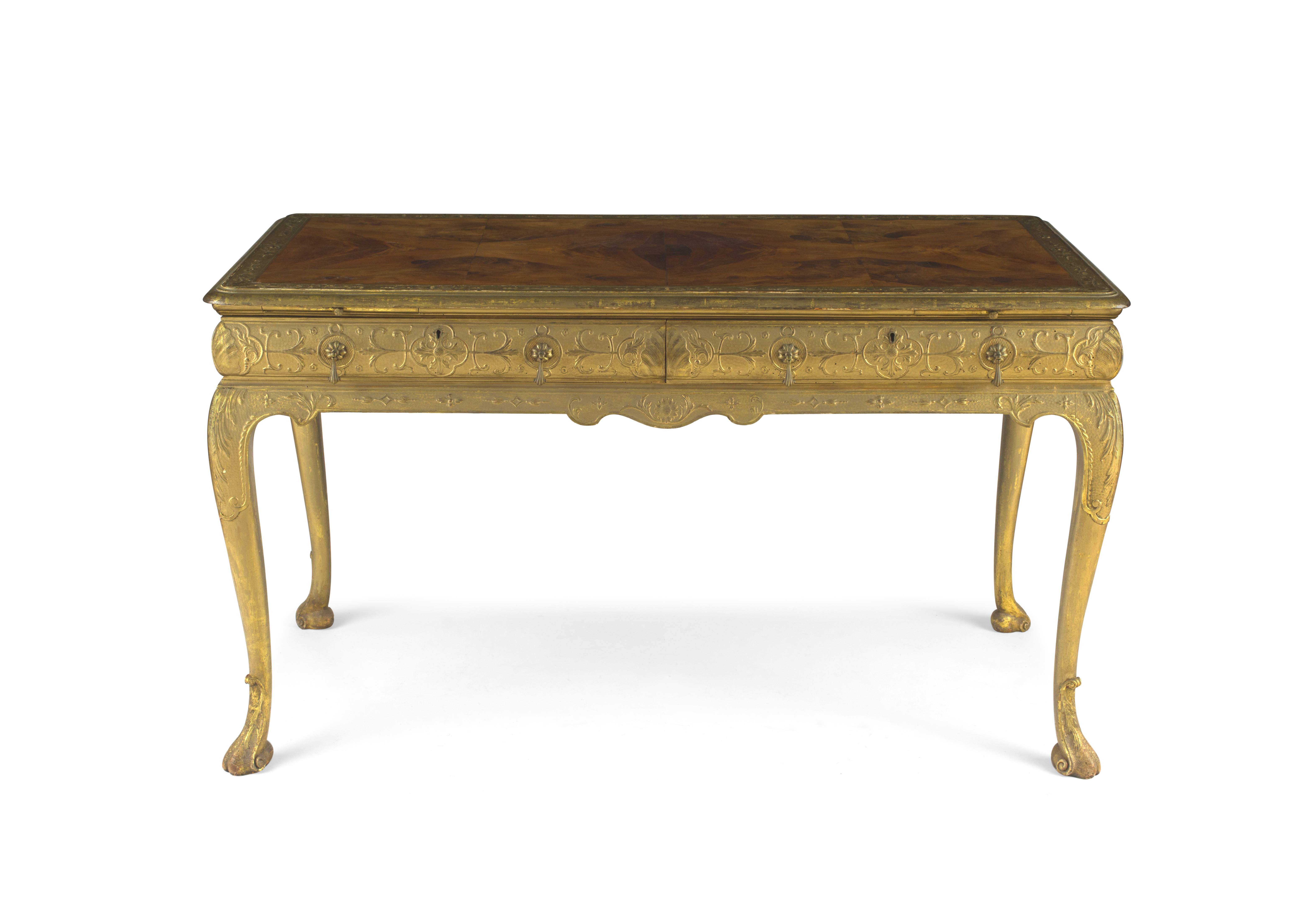 A gilt gesso and yew wood-veneered writing table, retailed by W. Charles Tozer, early 20th century