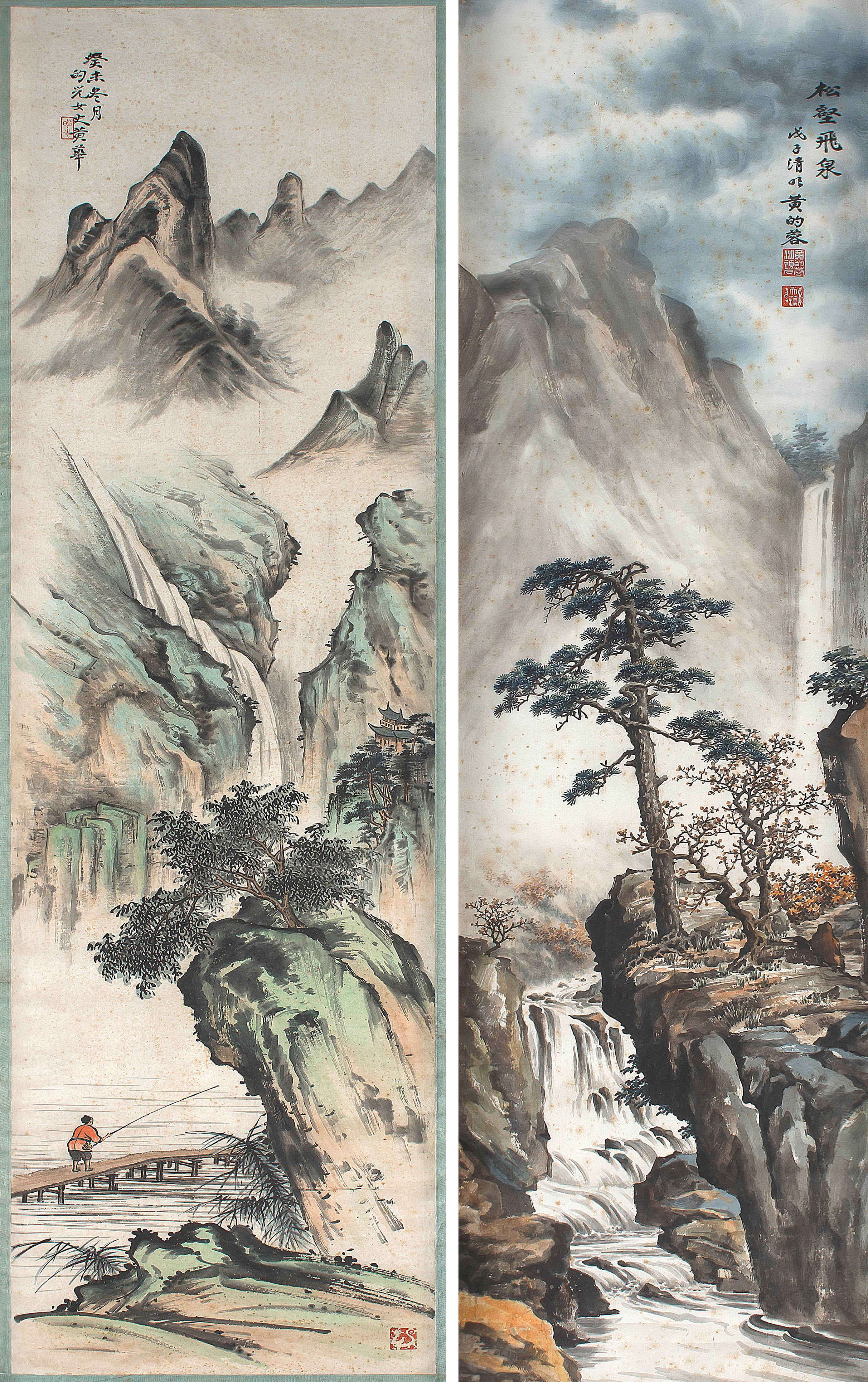 A Chinese ink and colour scroll painting