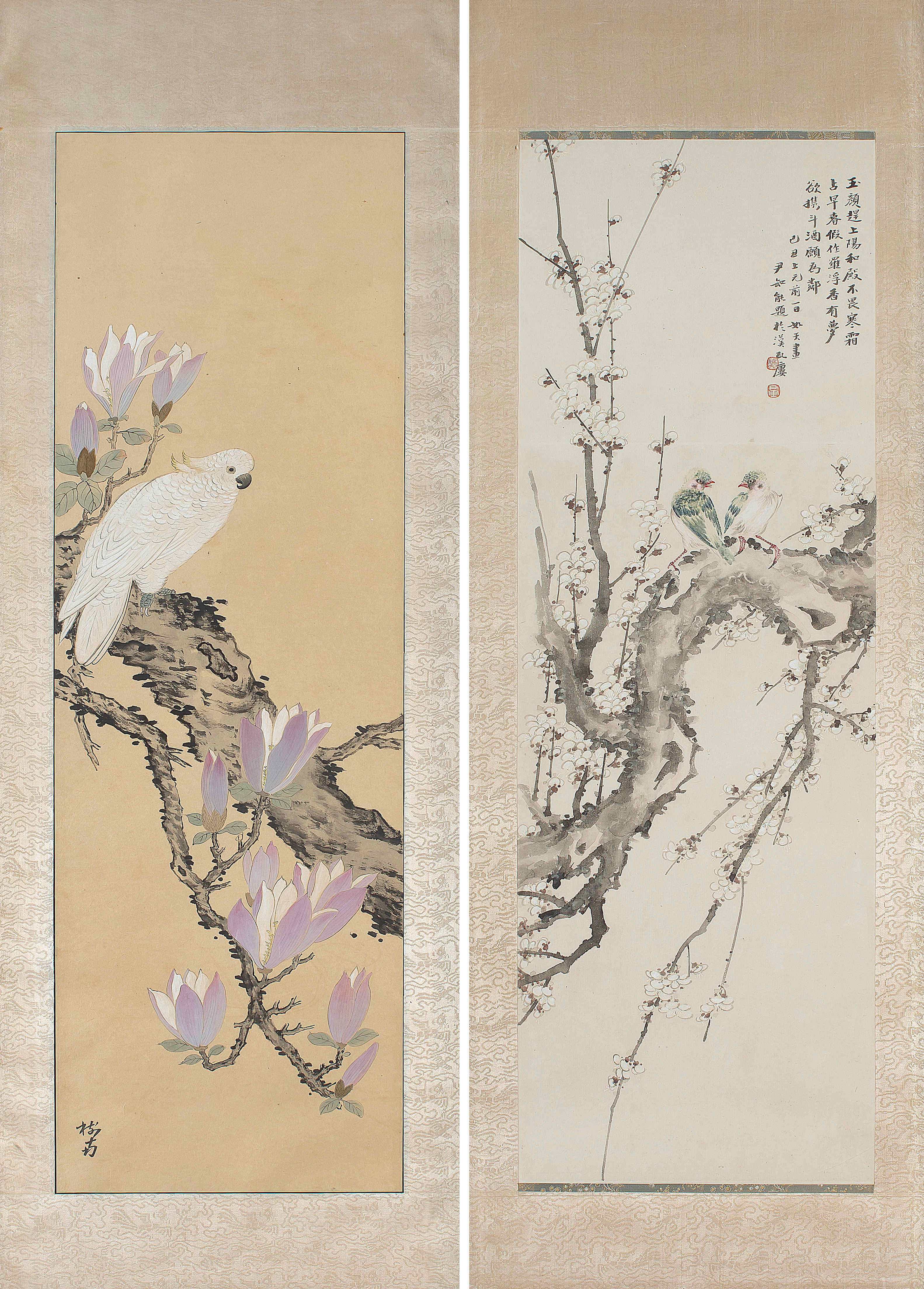 A Japanese ink and colour on paper scroll painting