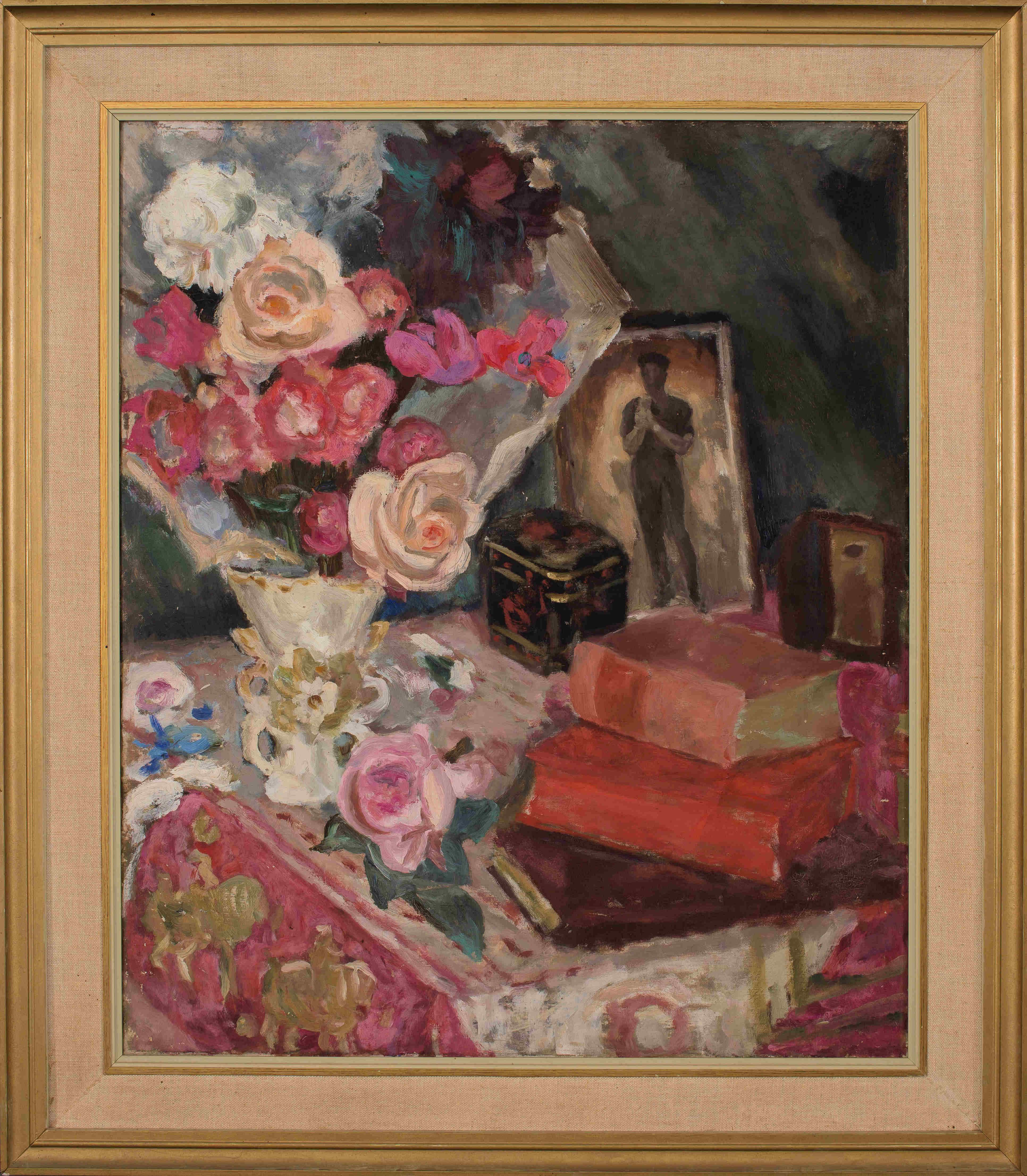 Maud Sumner; Still Life with Roses, Books and a Photograph