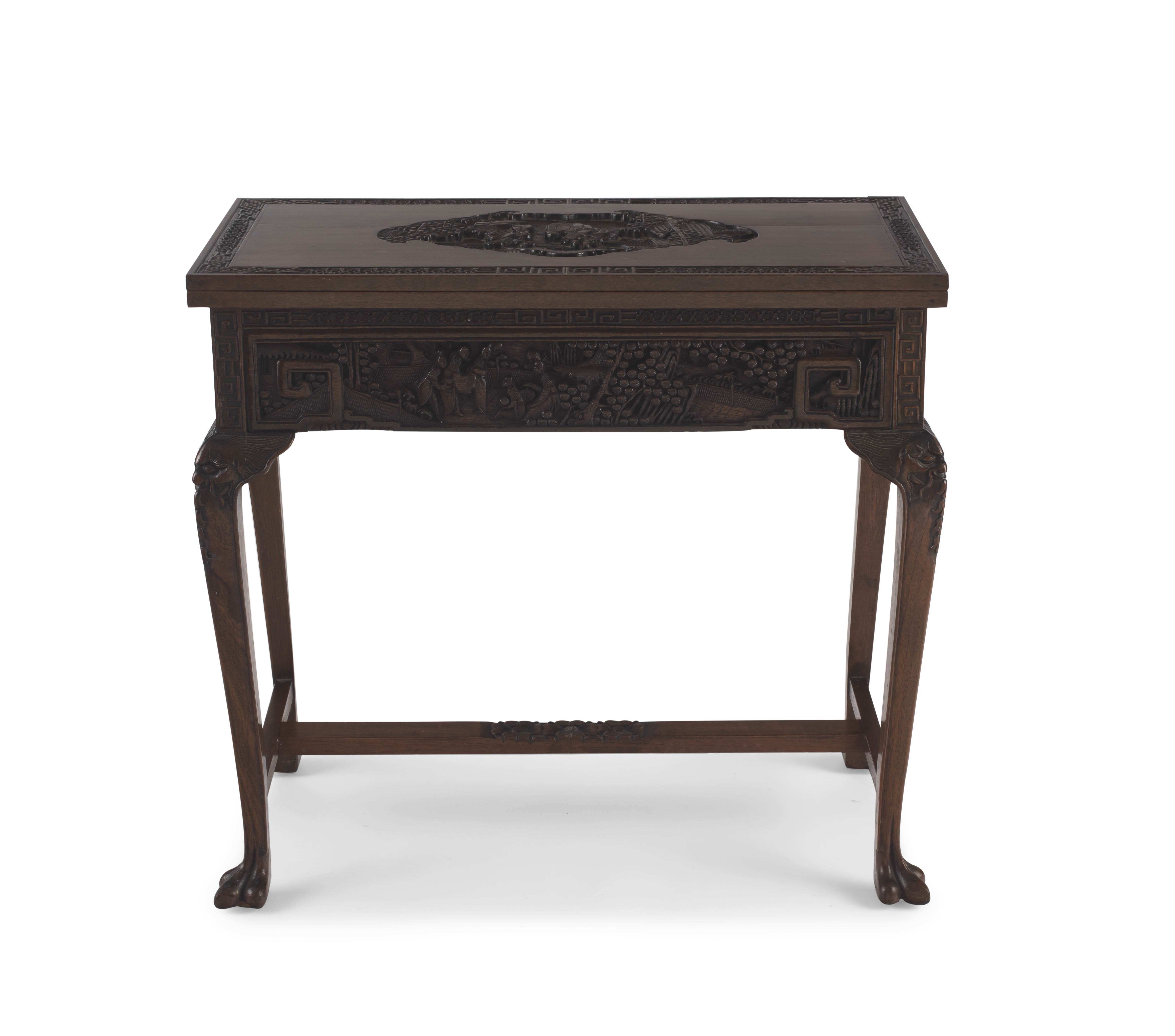 A Chinese carved teak card table, 20th century