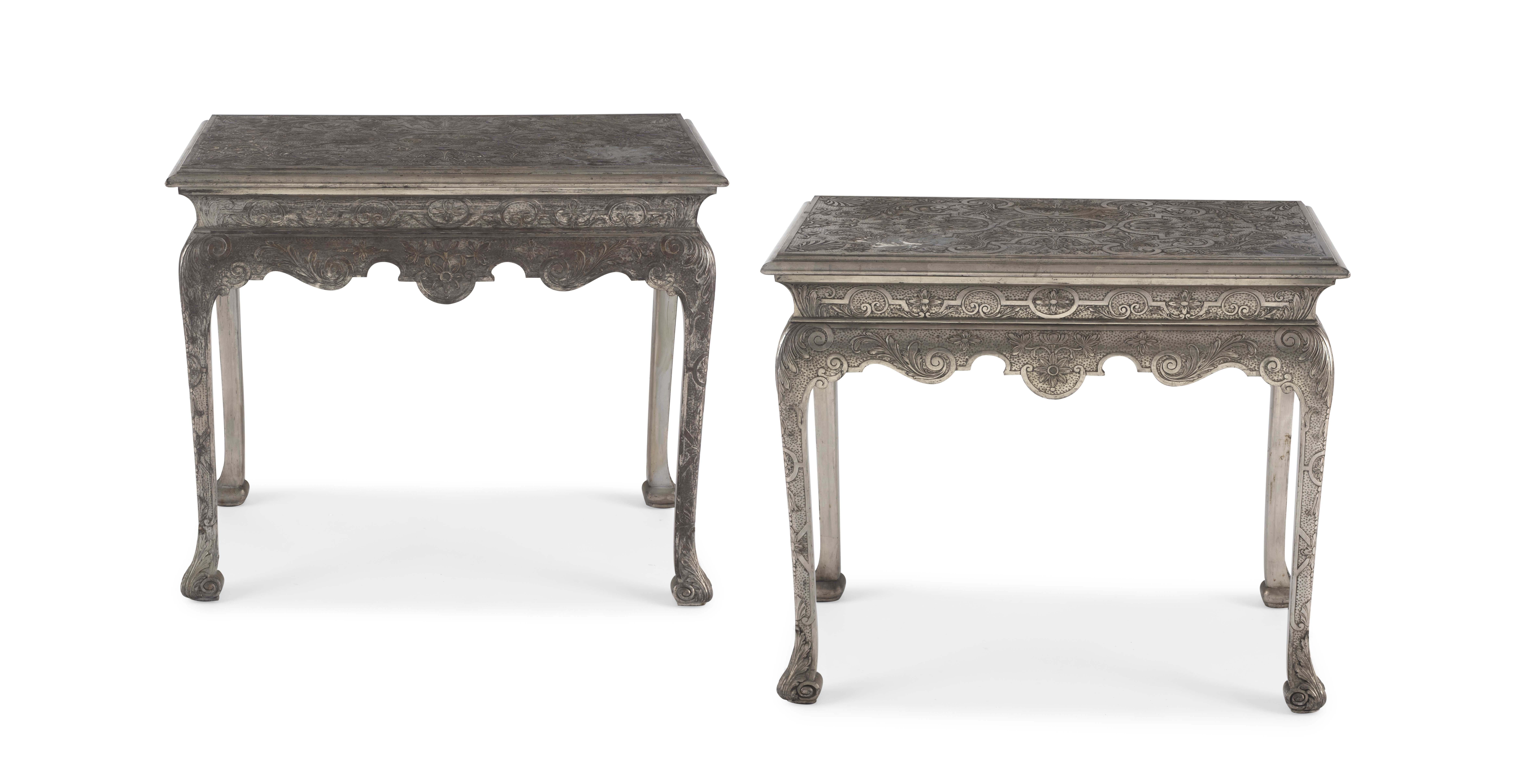 A pair of George II style silvered side tables, 20th century