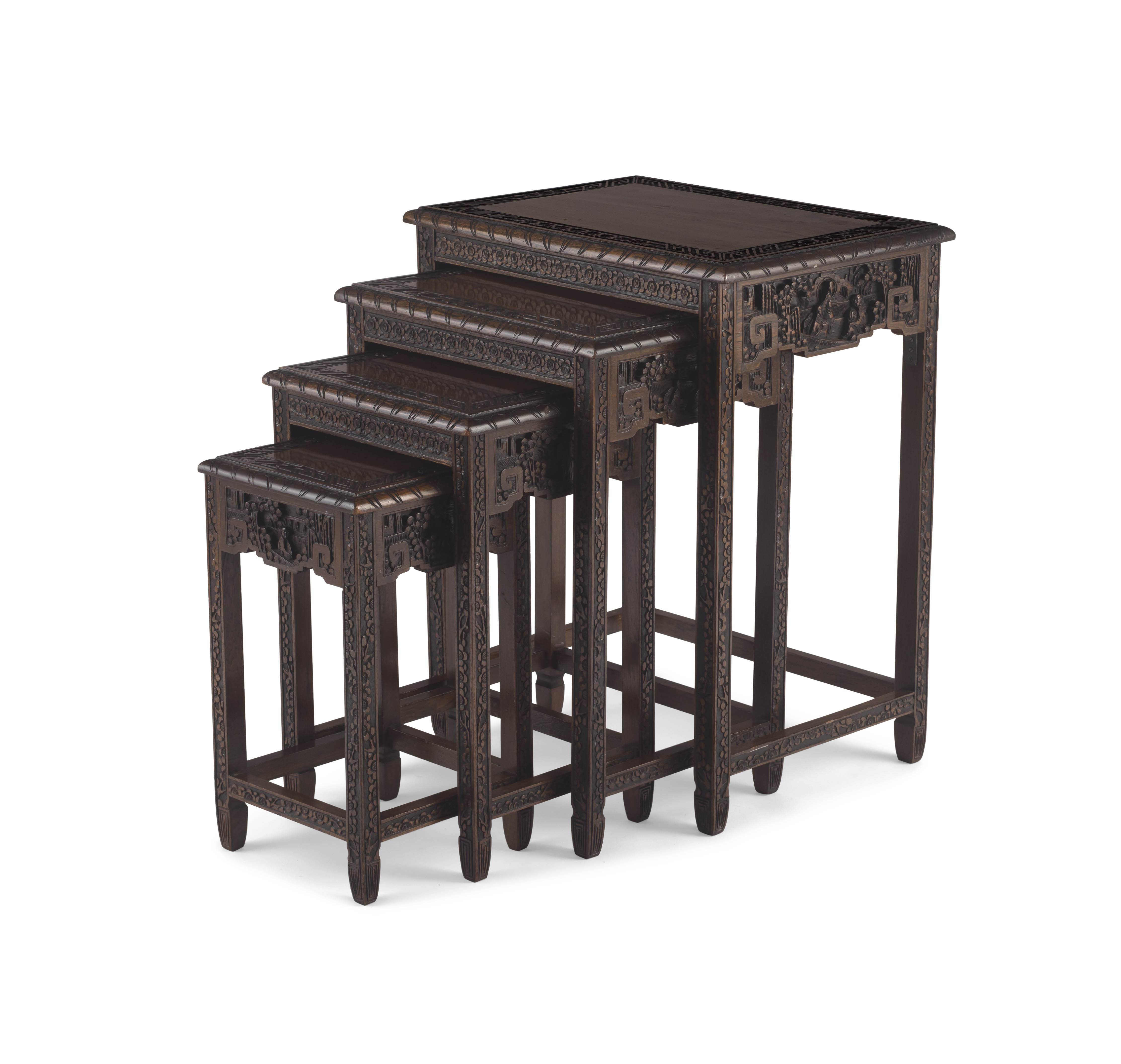 A nest of four Chinese teak side tables, 20th century