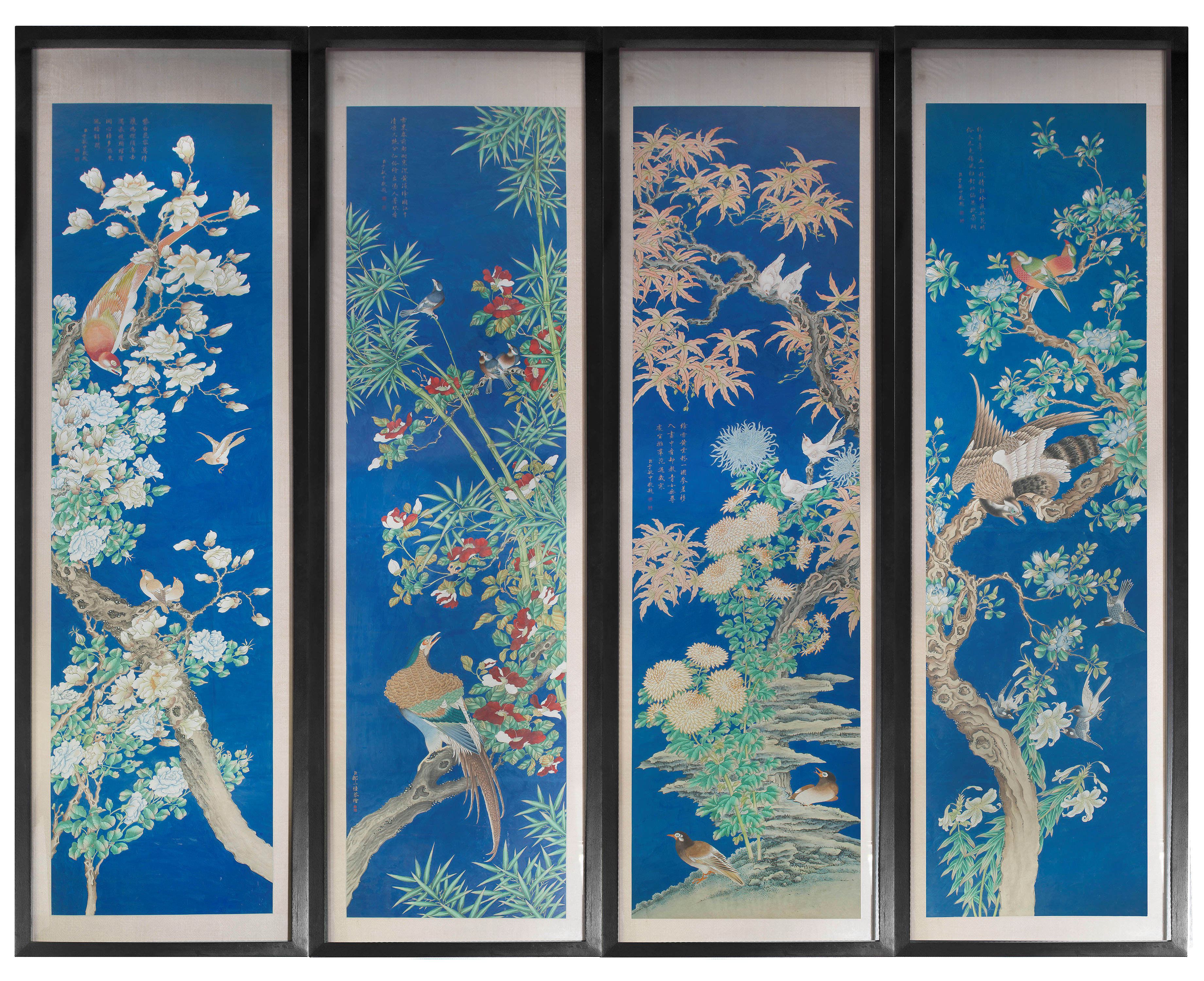A set of four Chinese ink and colour on paper scroll paintings, early Republic period
